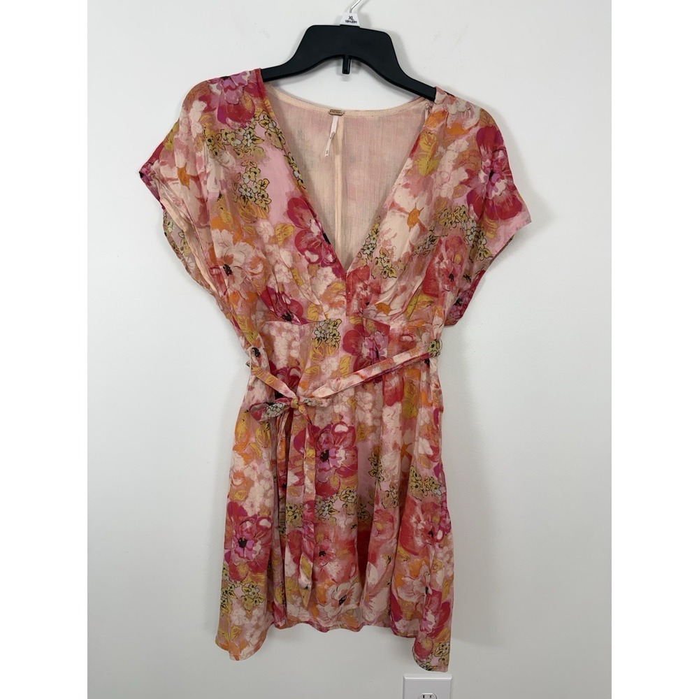 Free People Freedy Tie Mini Dress Fruit Punch Floral Print Size XS Party Wedding